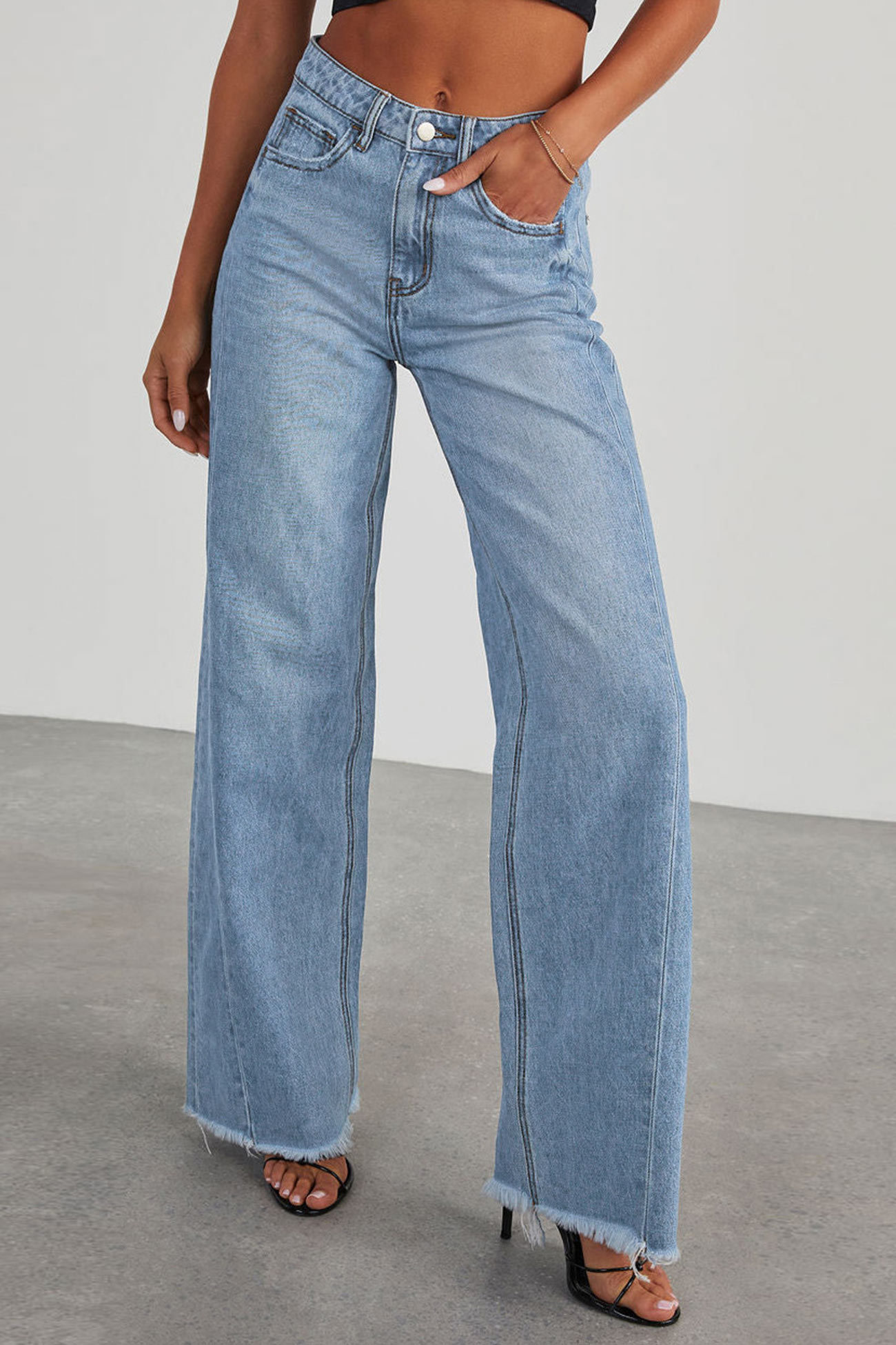 Long Sleeve Denim Jacket Wide Leg Jeans Set