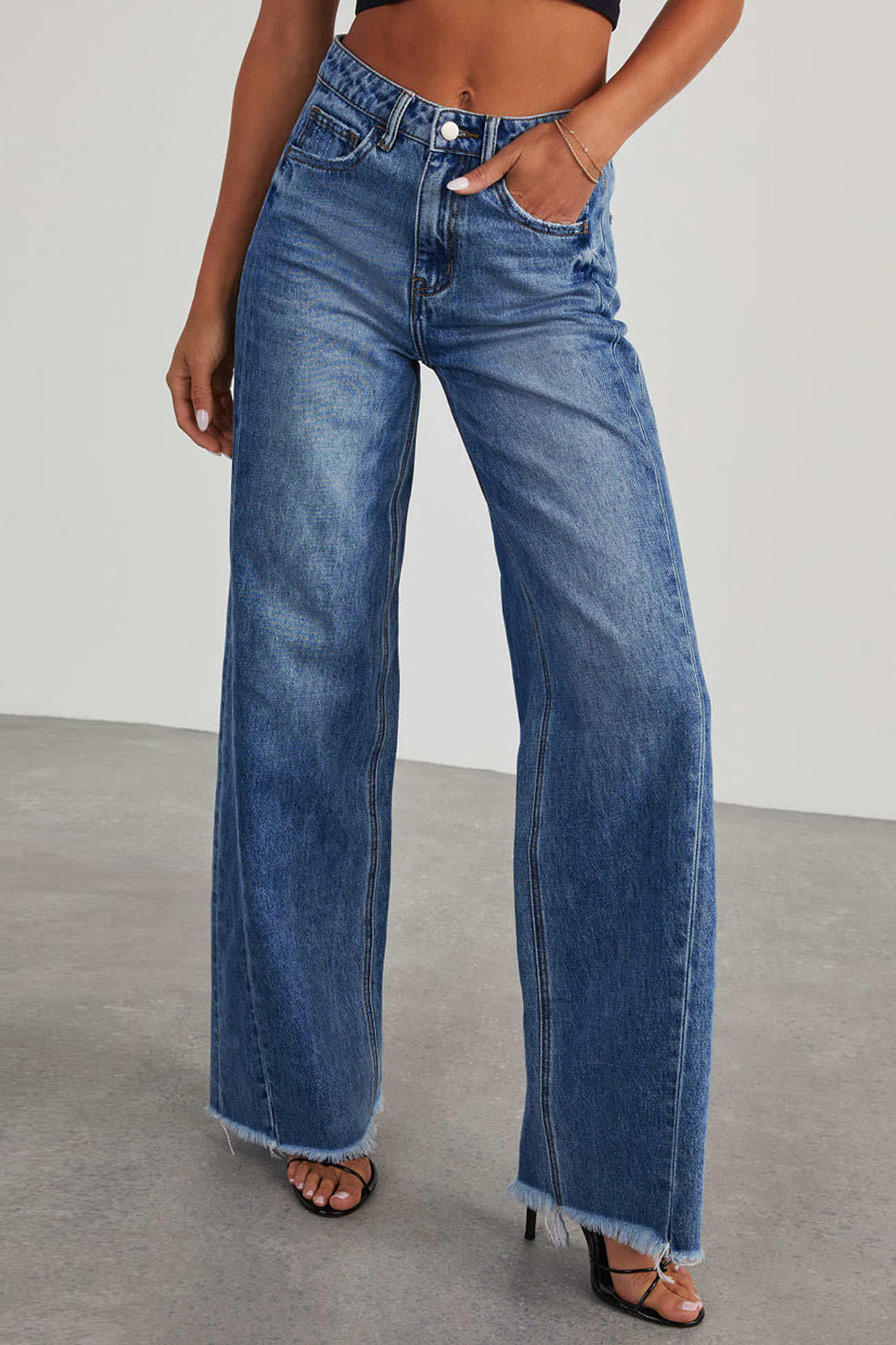Long Sleeve Denim Jacket Wide Leg Jeans Set