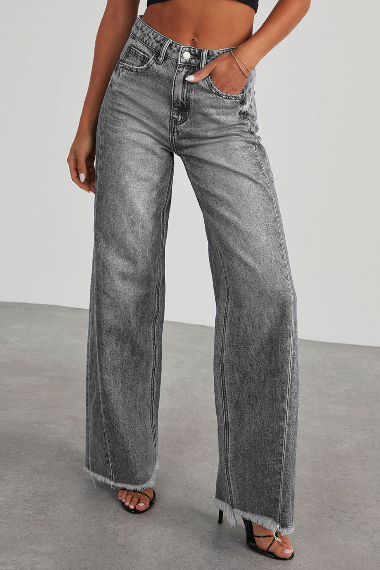 Long Sleeve Denim Jacket Wide Leg Jeans Set