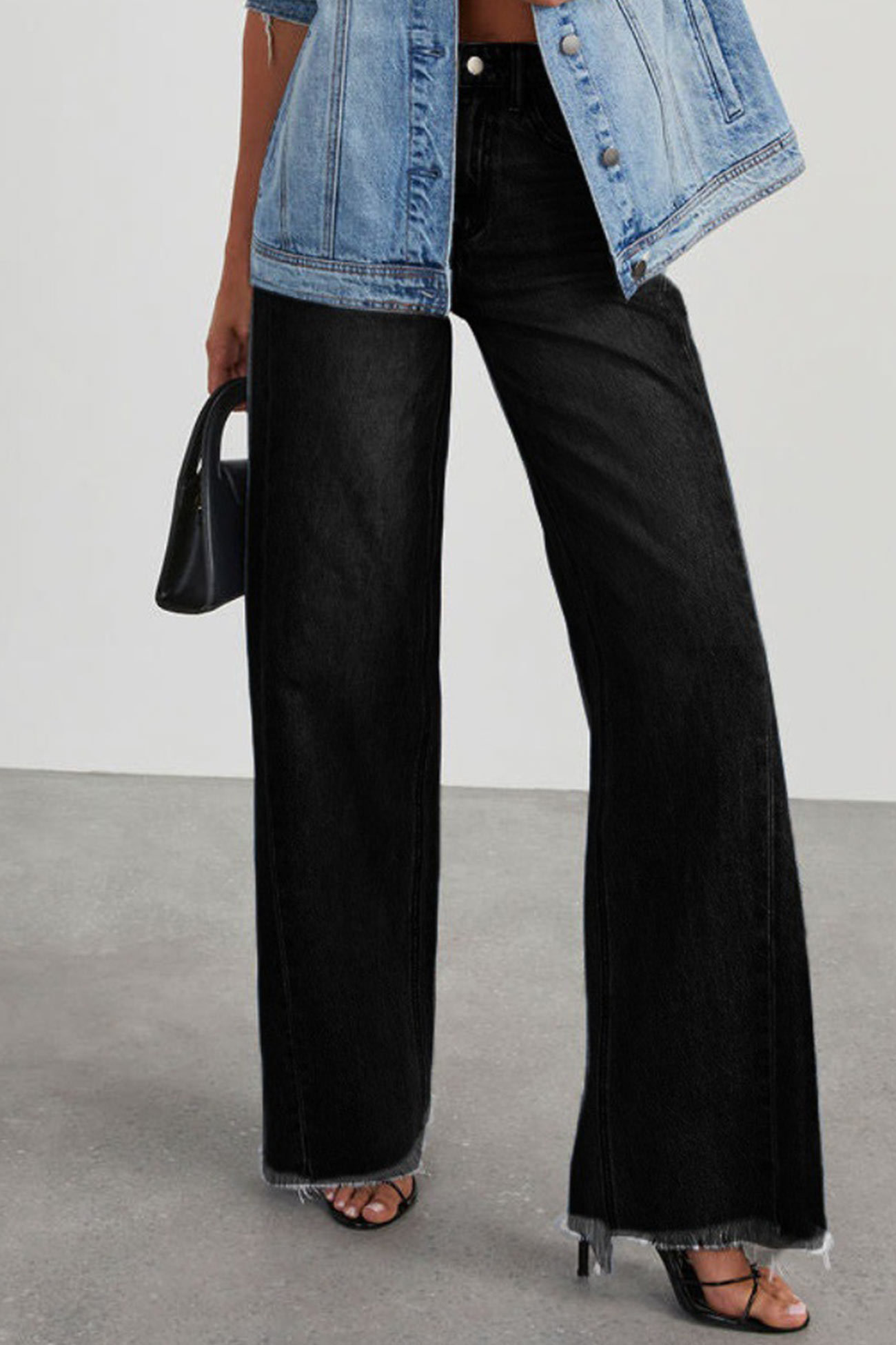 Long Sleeve Denim Jacket Wide Leg Jeans Set