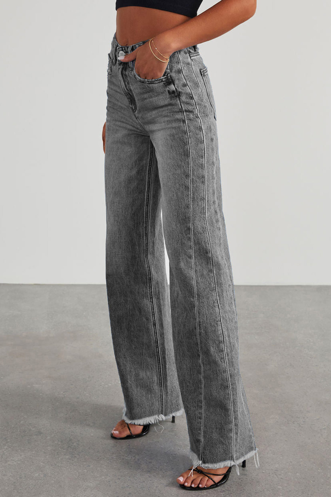 Long Sleeve Denim Jacket Wide Leg Jeans Set