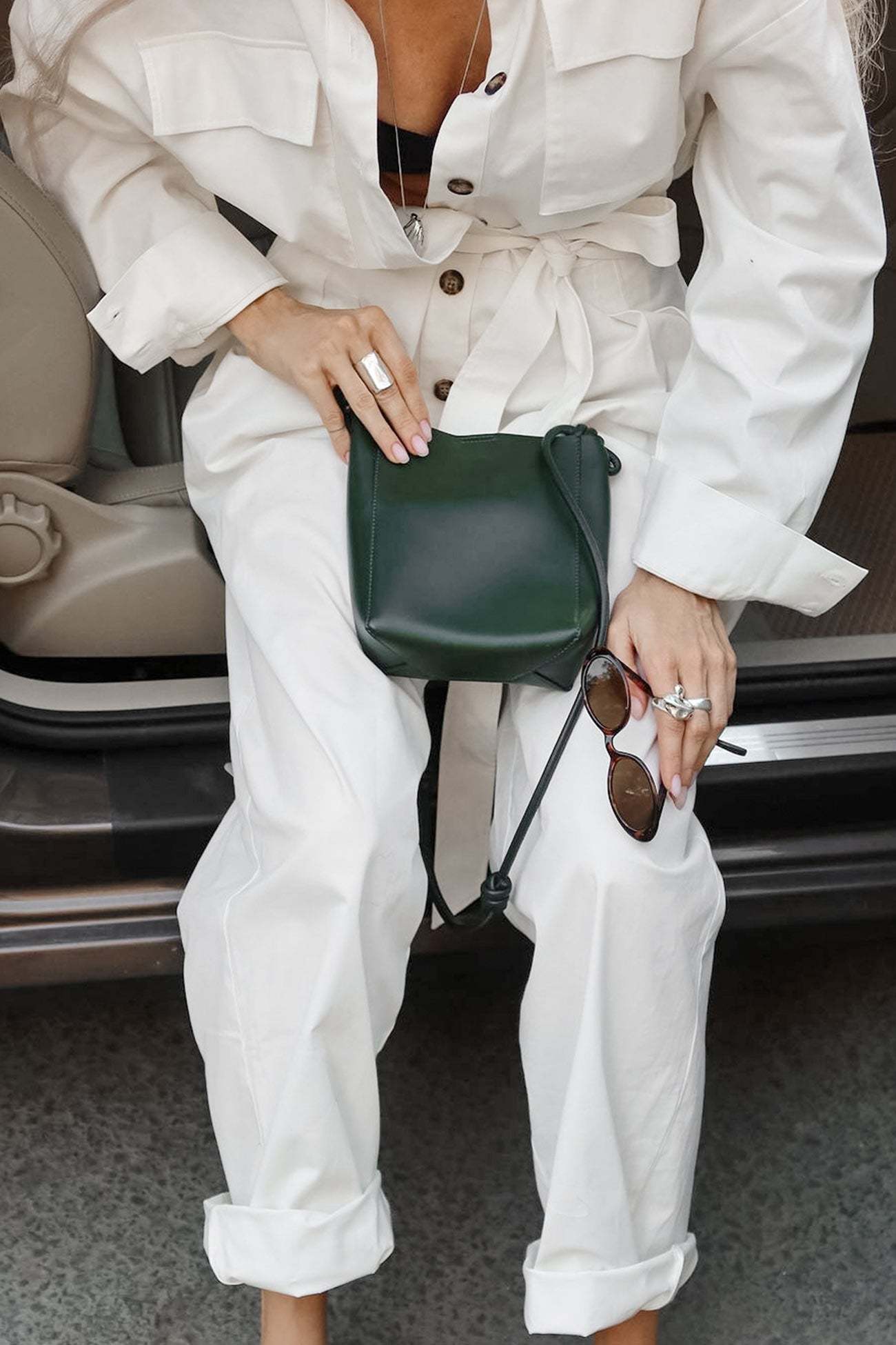 Long Sleeve Tie-up High Waist Cargo Jumpsuits