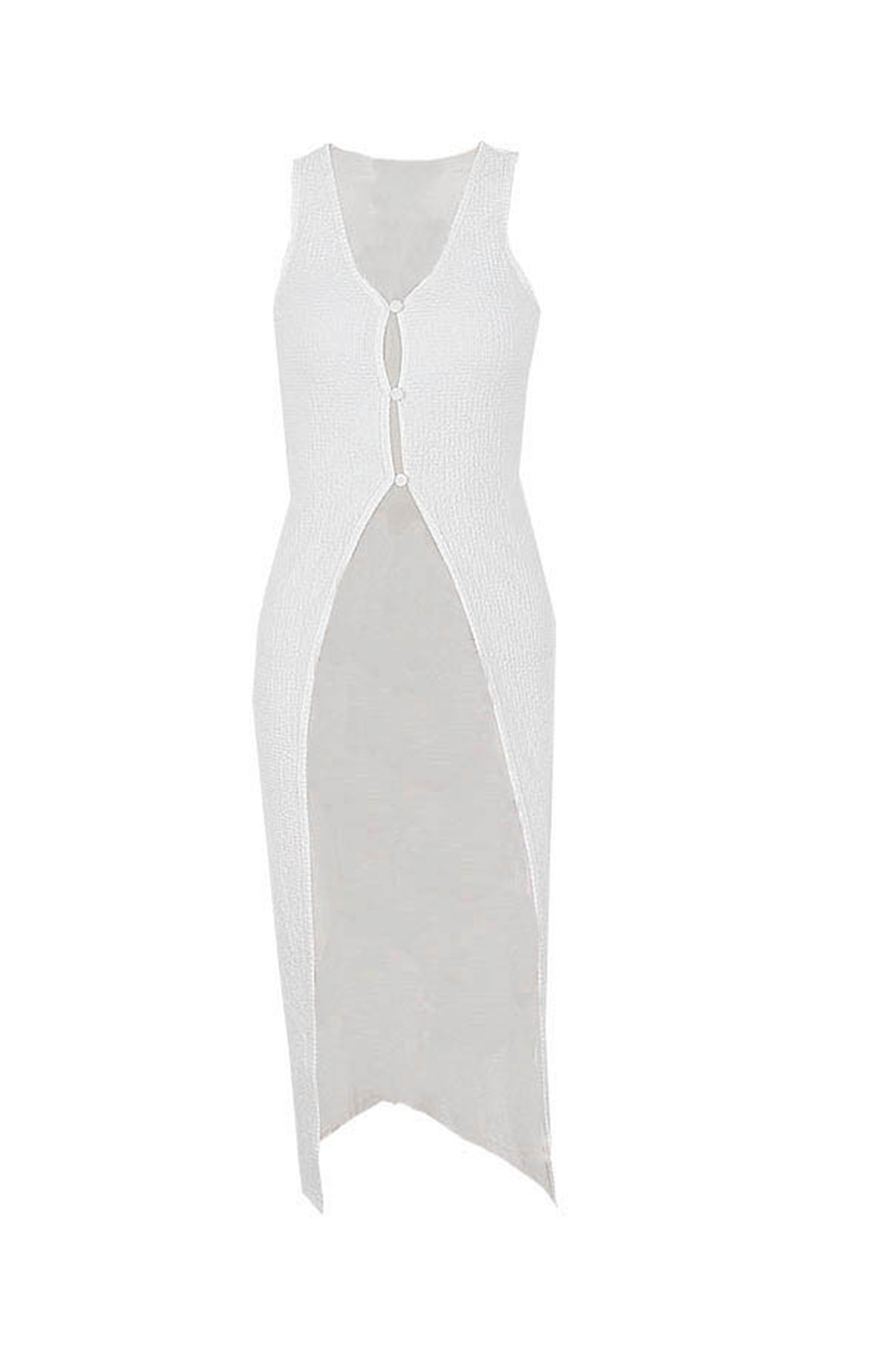 Low Cut Button-down Sleeveless Long Cardigan