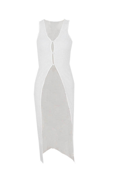 Low Cut Button-down Sleeveless Long Cardigan