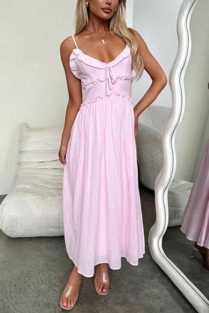 Low Cut Ruffle Cami Midi Dress