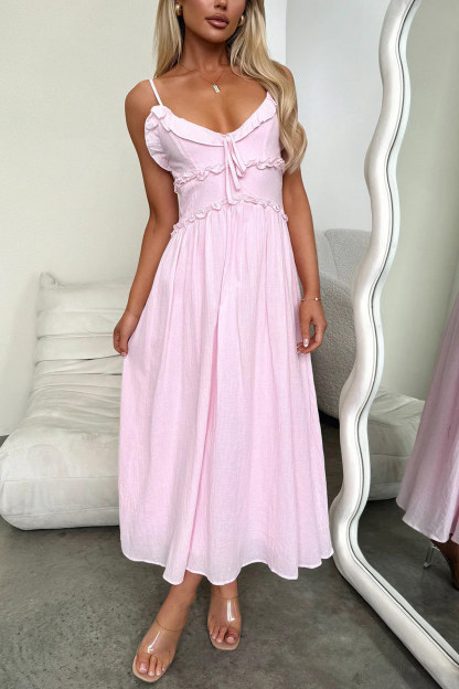 Low Cut Ruffle Cami Midi Dress