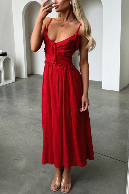 Low Cut Ruffle Cami Midi Dress