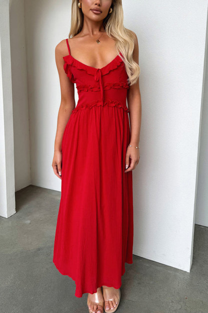 Low Cut Ruffle Cami Midi Dress