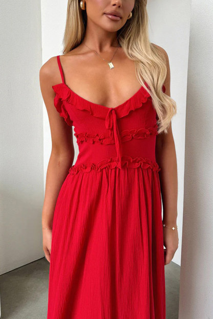 Low Cut Ruffle Cami Midi Dress