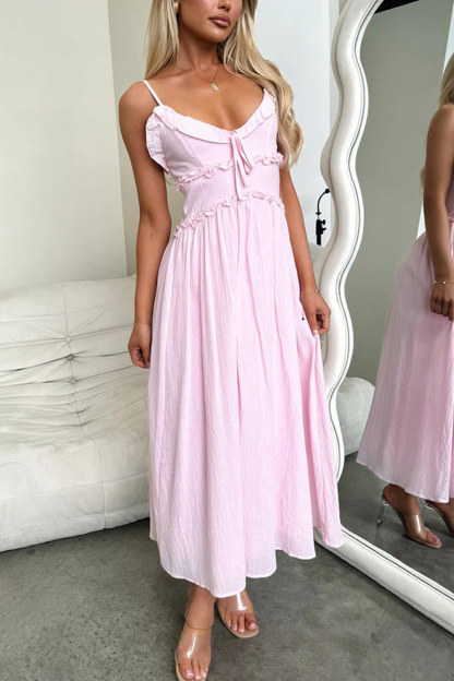 Low Cut Ruffle Cami Midi Dress
