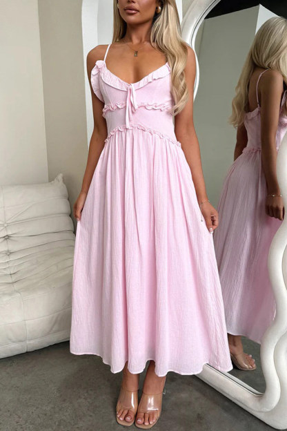 Low Cut Ruffle Cami Midi Dress