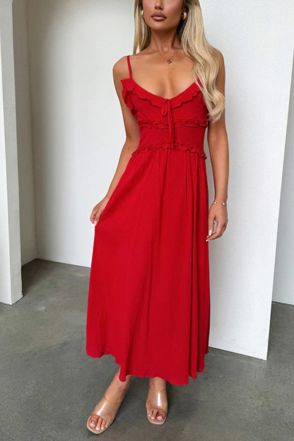 Low Cut Ruffle Cami Midi Dress