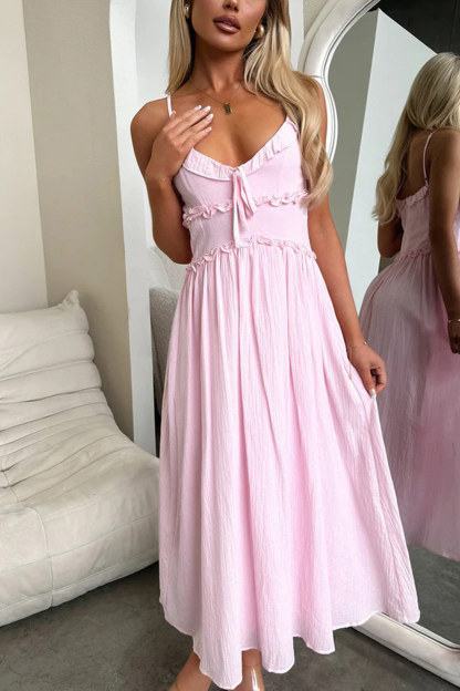 Low Cut Ruffle Cami Midi Dress