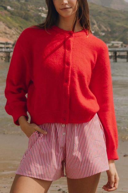 Macarons Color Button-up Short Cardigan