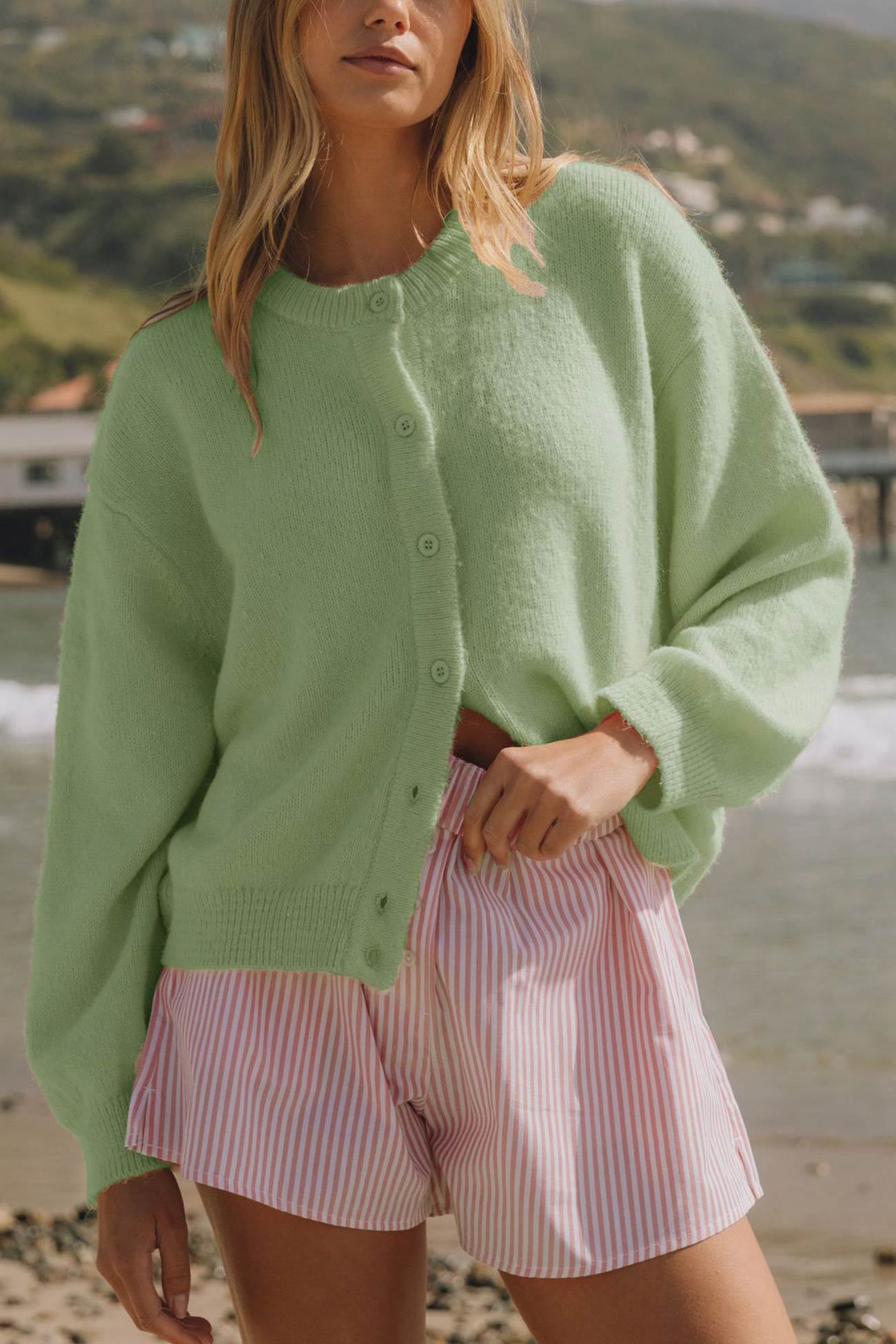 Macarons Color Button-up Short Cardigan