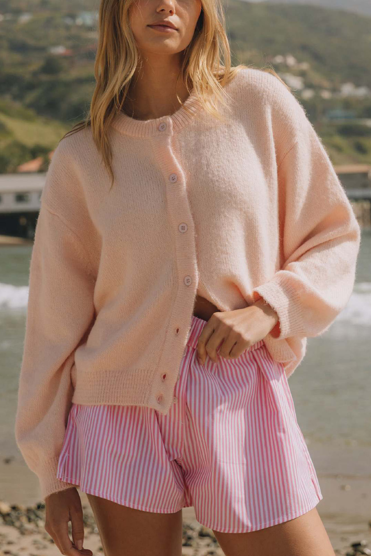 Macarons Color Button-up Short Cardigan