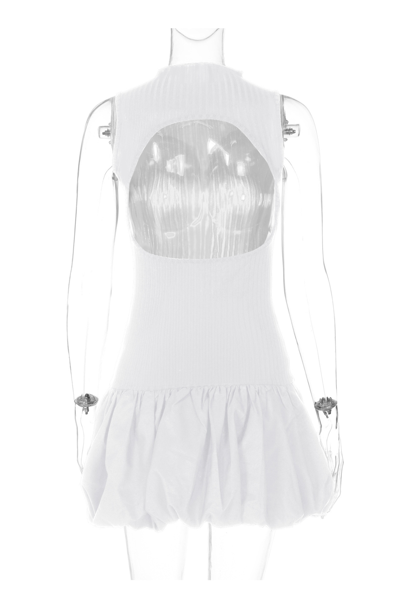 Mock Neck Cowl Back Knit Patchwork Ballon Dress
