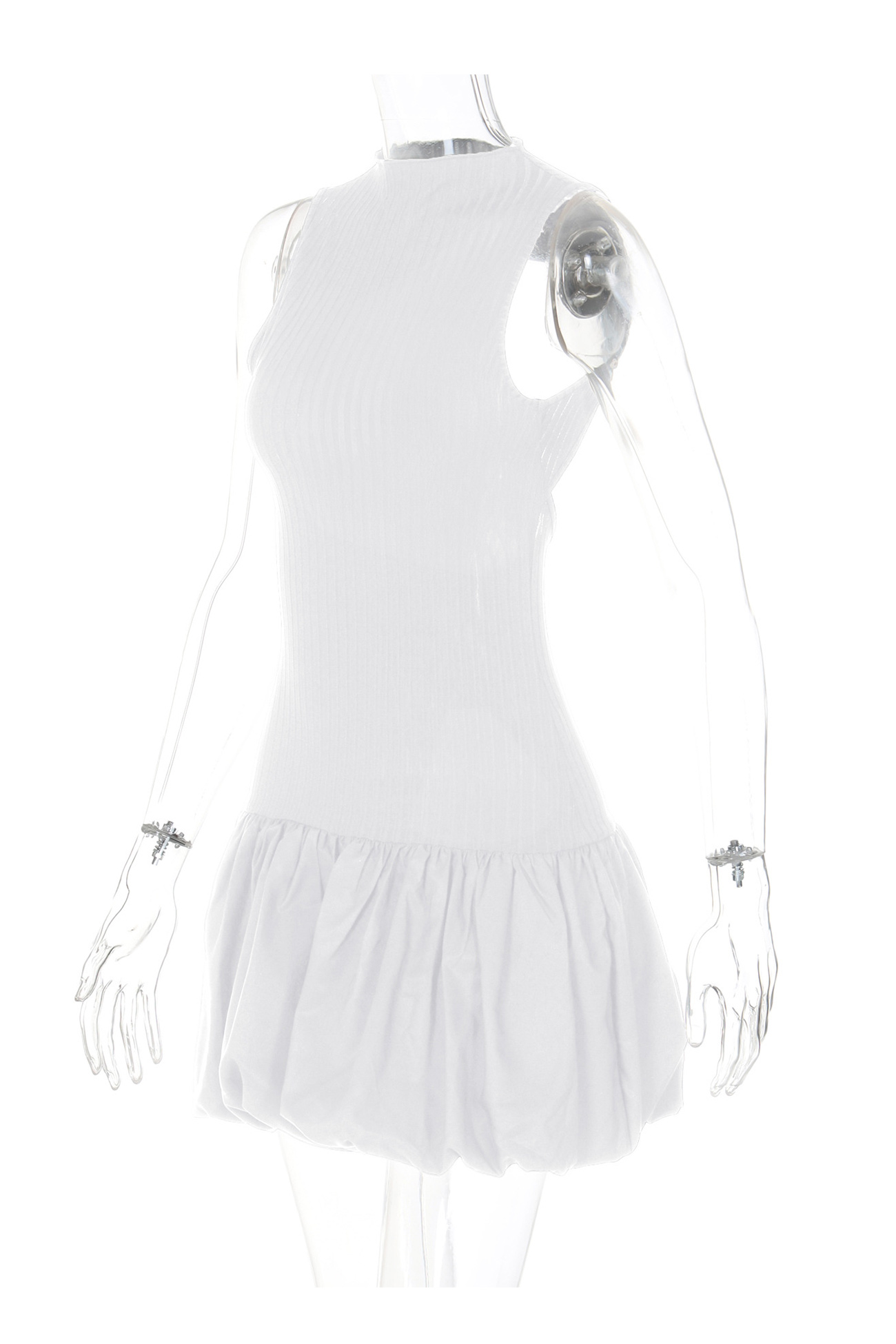 Mock Neck Cowl Back Knit Patchwork Ballon Dress