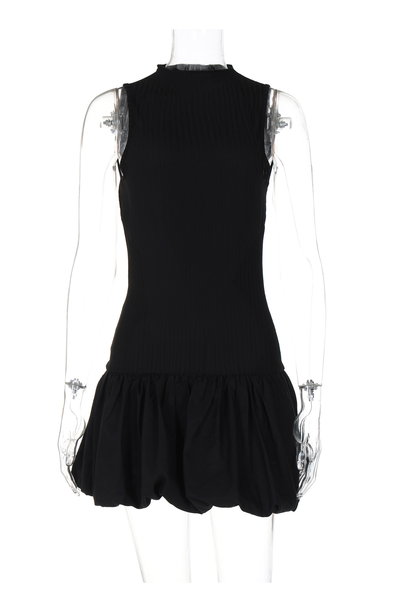 Mock Neck Cowl Back Knit Patchwork Ballon Dress