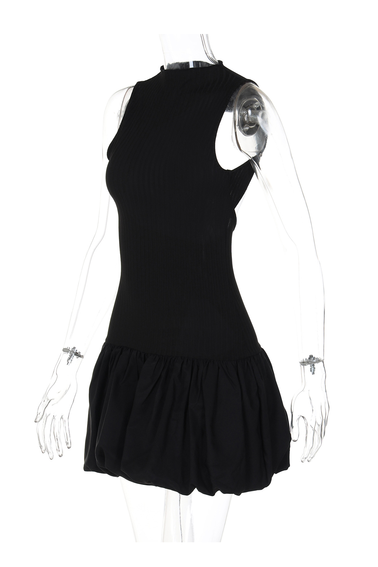 Mock Neck Cowl Back Knit Patchwork Ballon Dress