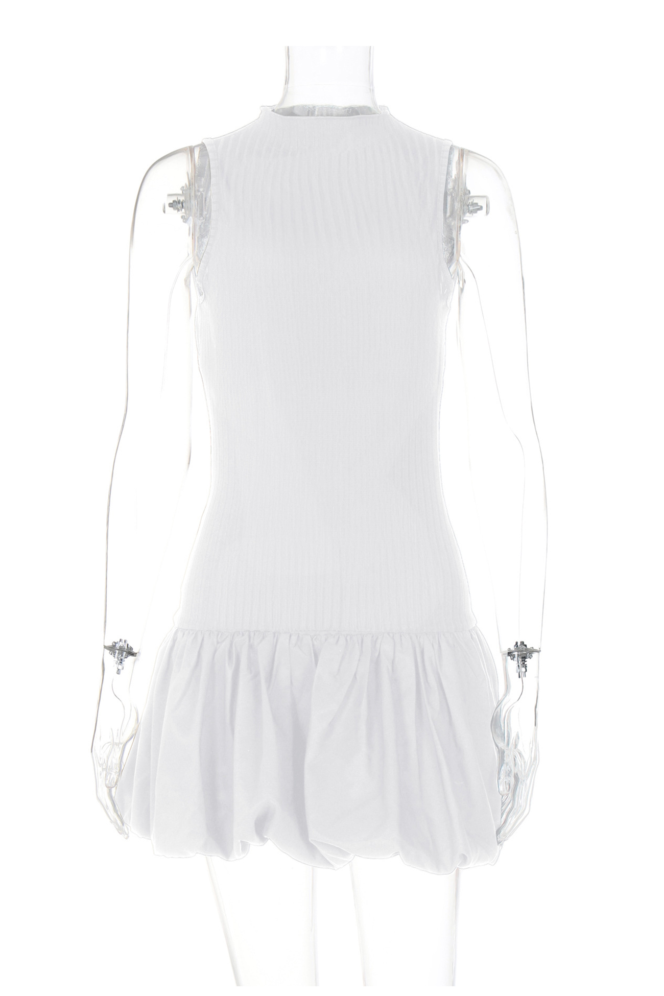 Mock Neck Cowl Back Knit Patchwork Ballon Dress