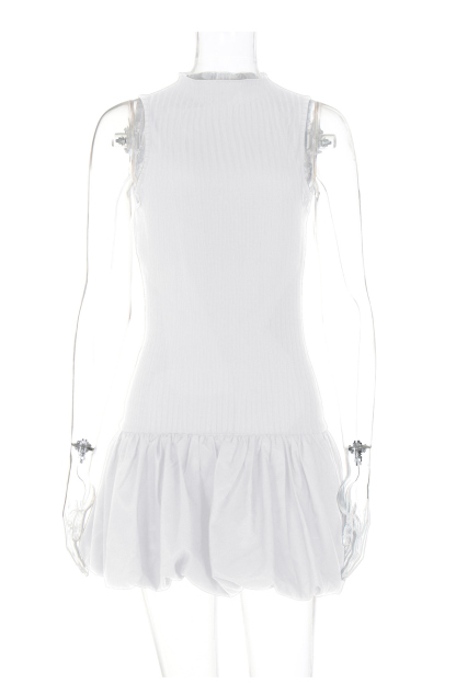 Mock Neck Cowl Back Knit Patchwork Ballon Dress
