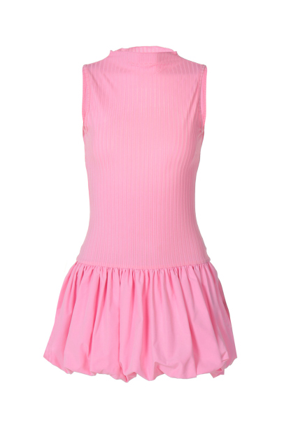 Mock Neck Cowl Back Knit Patchwork Ballon Dress