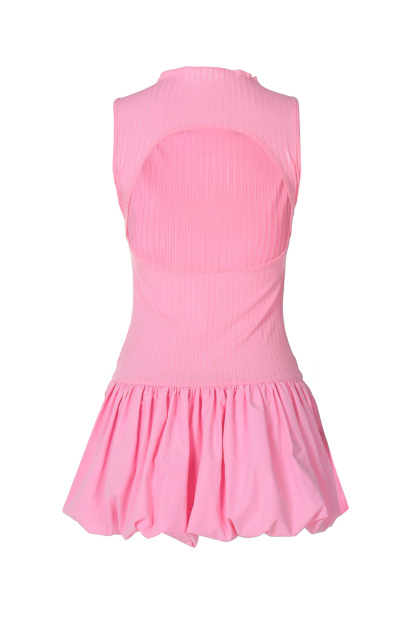 Mock Neck Cowl Back Knit Patchwork Ballon Dress