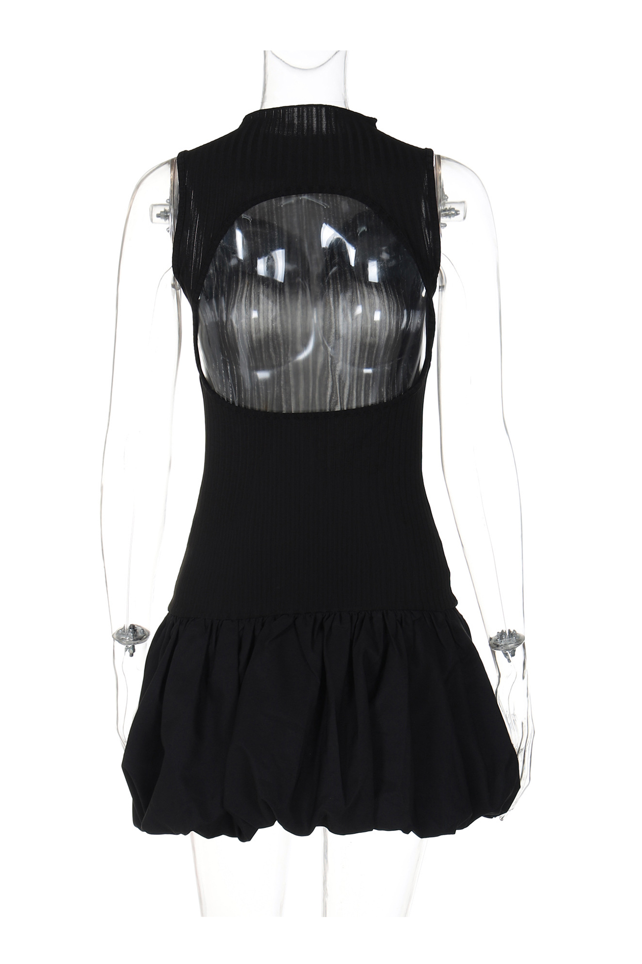 Mock Neck Cowl Back Knit Patchwork Ballon Dress