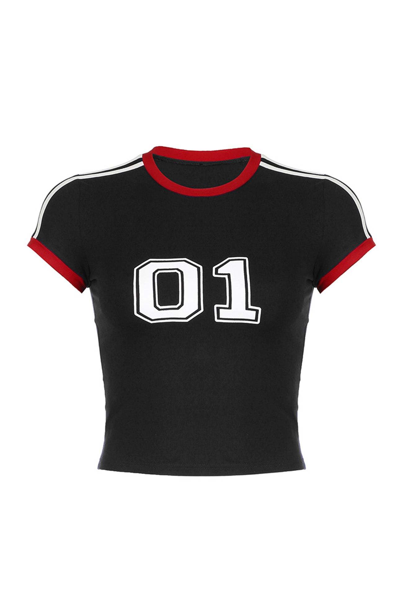 Number Printed Contrast Raglan Sleeve Crop Tops