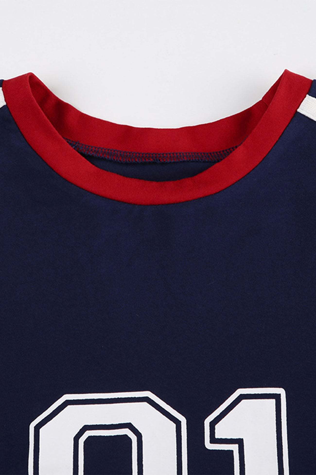 Number Printed Contrast Raglan Sleeve Crop Tops