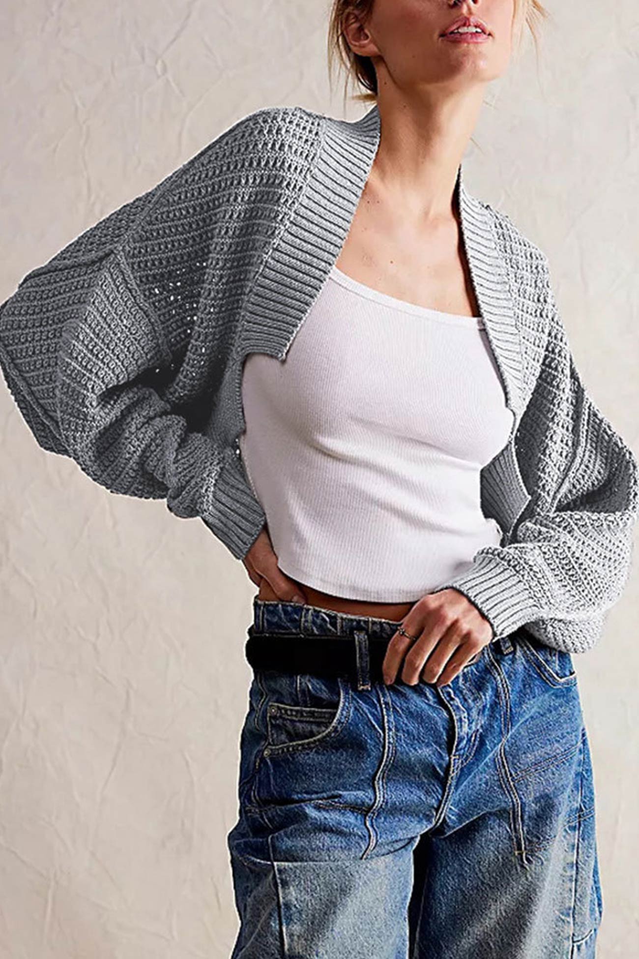 Open Front Bat Sleeve Knit Cardigan