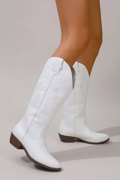 Pentagram Embroidered Chunky Heel Western Boots