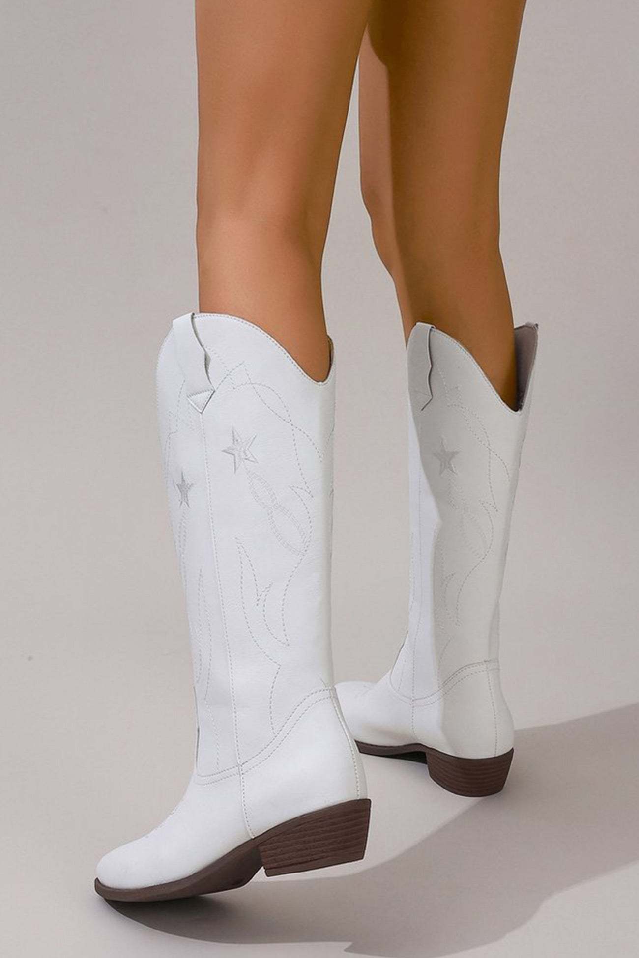 Pentagram Embroidered Chunky Heel Western Boots