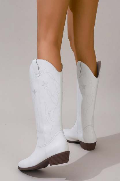 Pentagram Embroidered Chunky Heel Western Boots