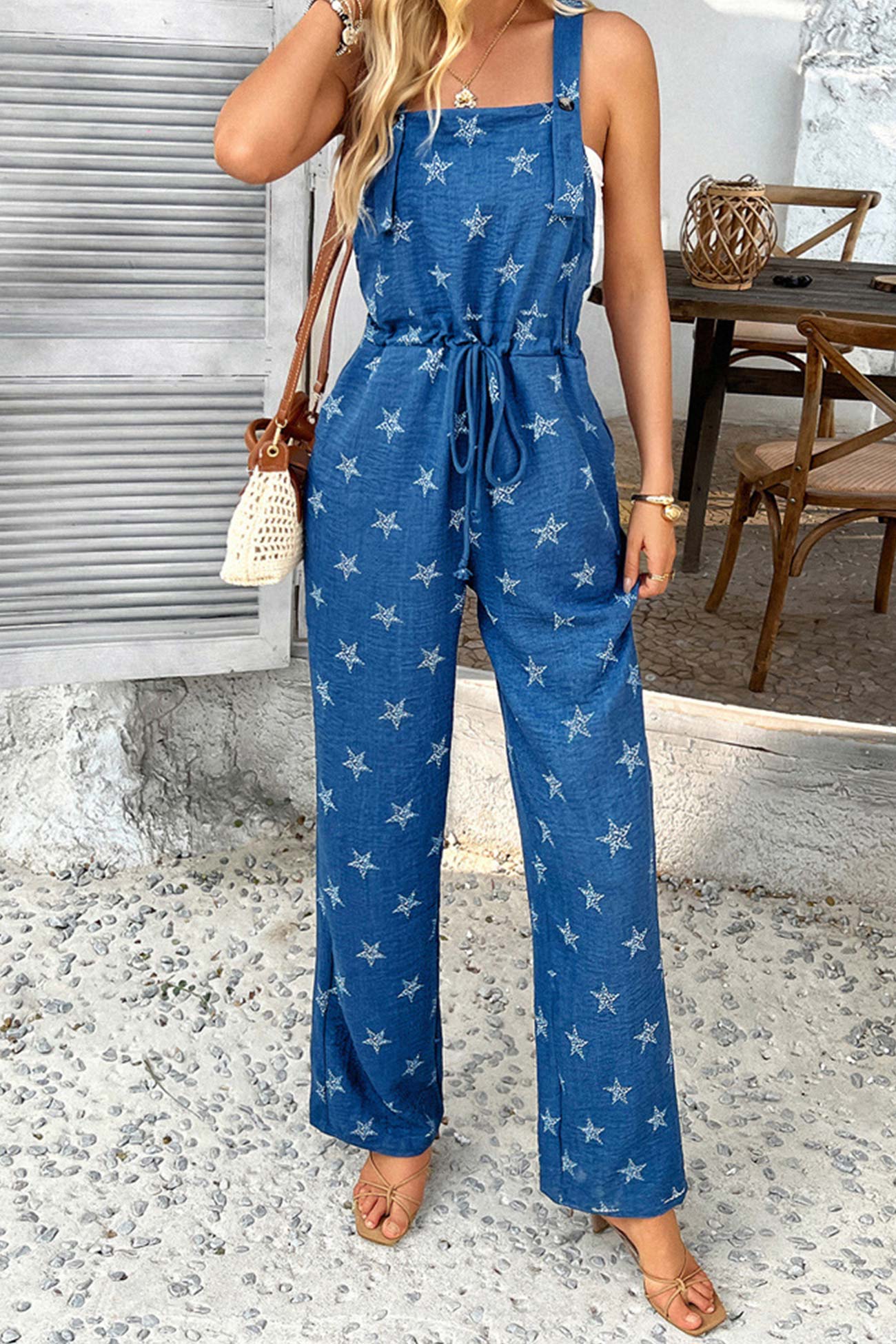Pentagram Print High Waist Overalls