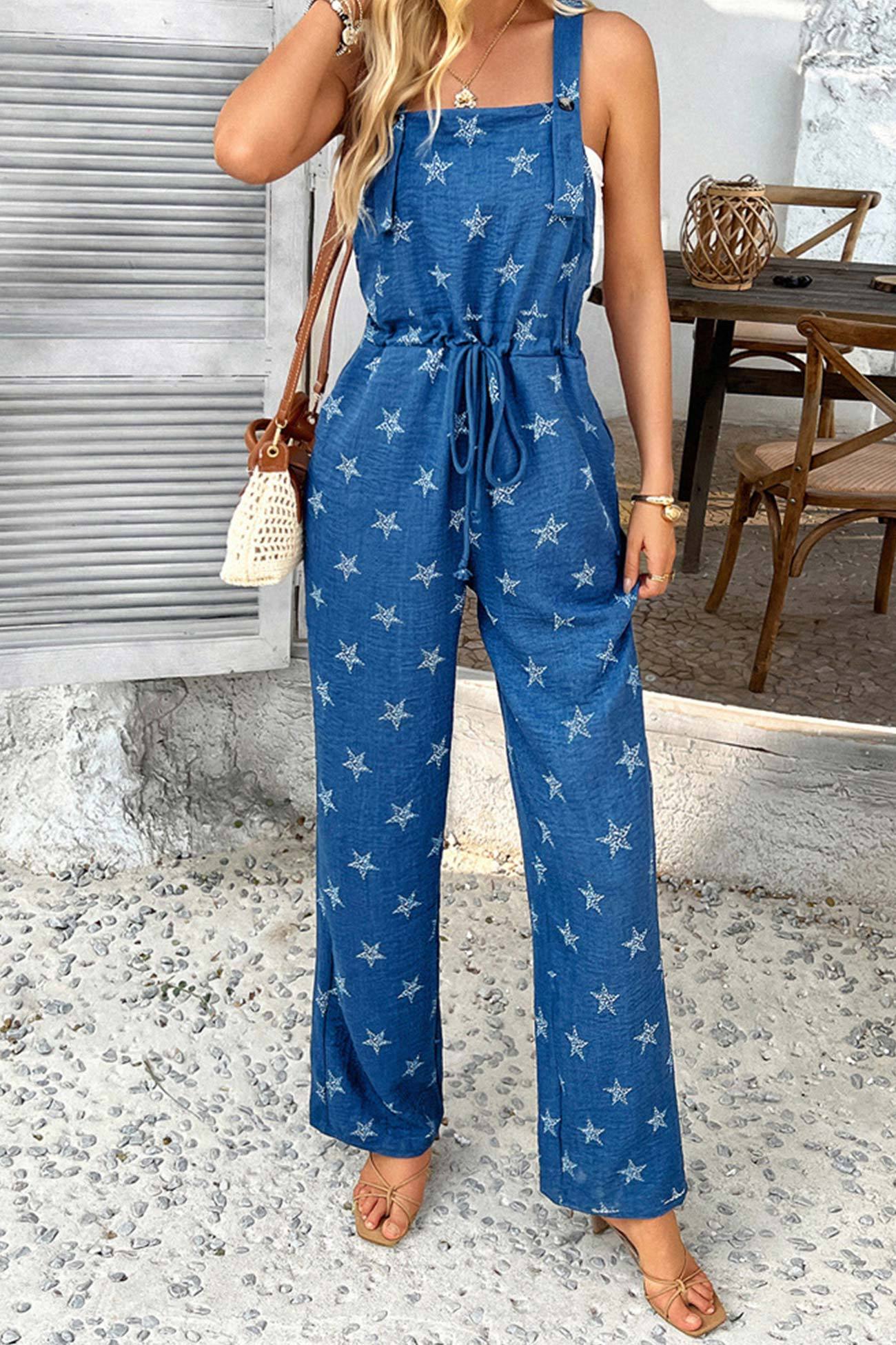 Pentagram Print High Waist Overalls