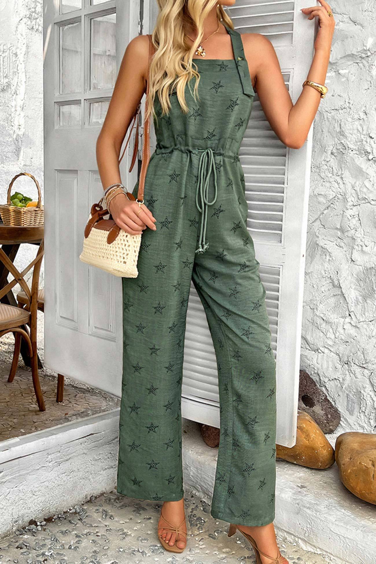 Pentagram Print High Waist Overalls