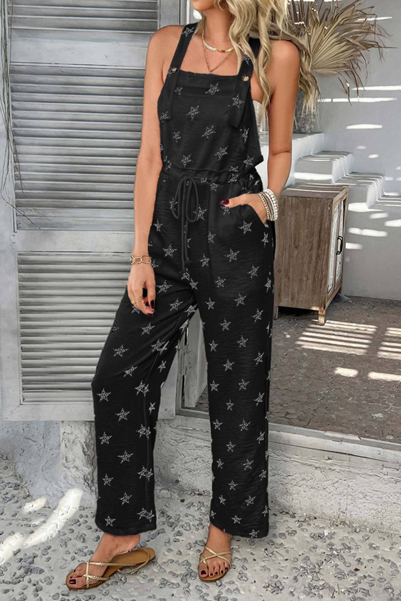 Pentagram Print High Waist Overalls