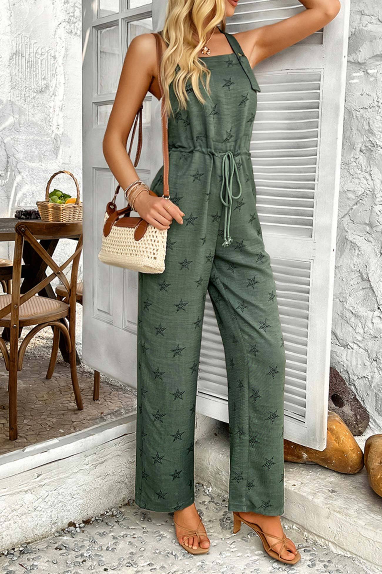 Pentagram Print High Waist Overalls