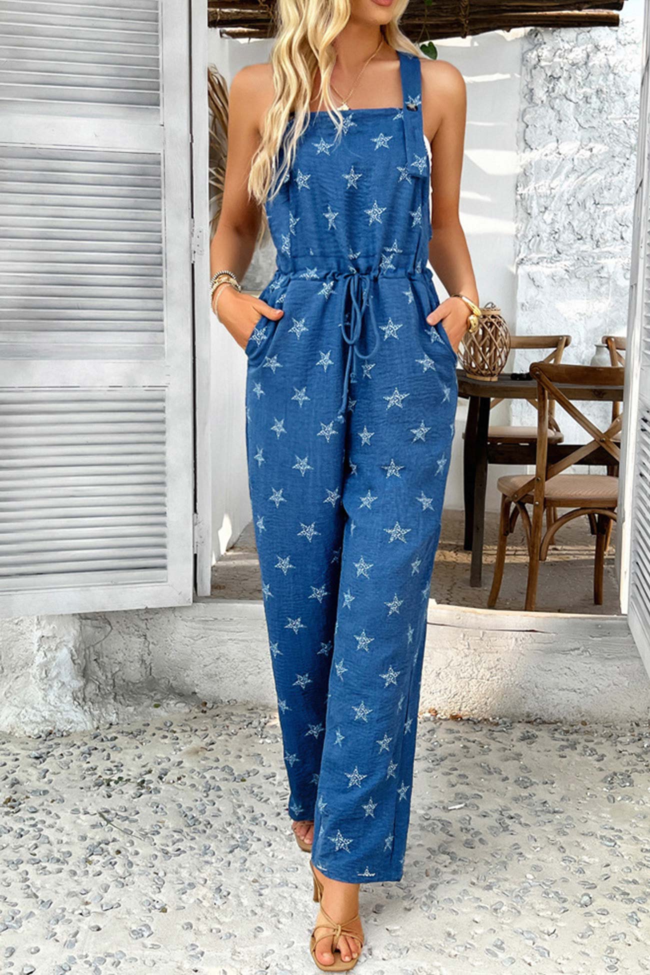 Pentagram Print High Waist Overalls