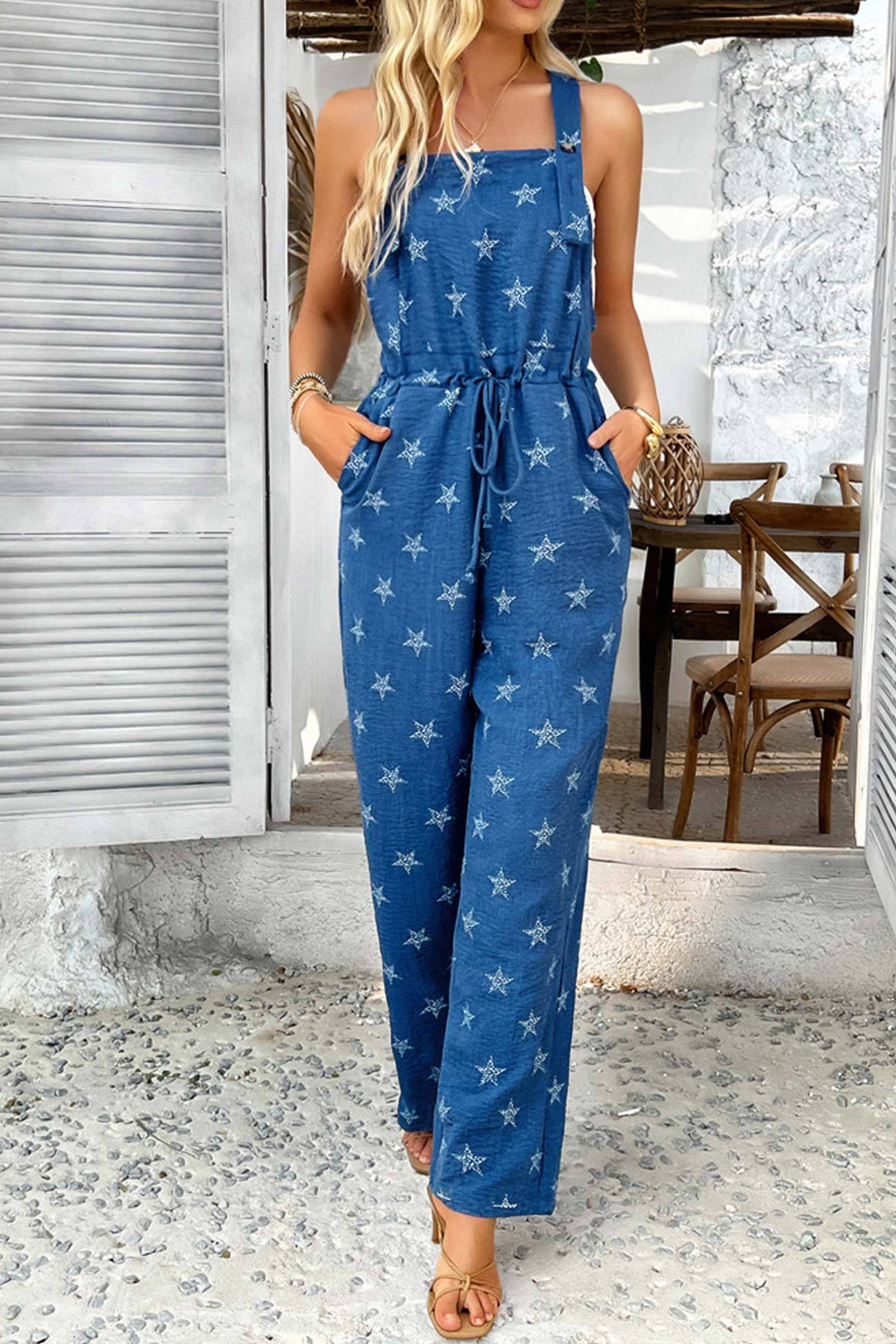 Pentagram Print High Waist Overalls