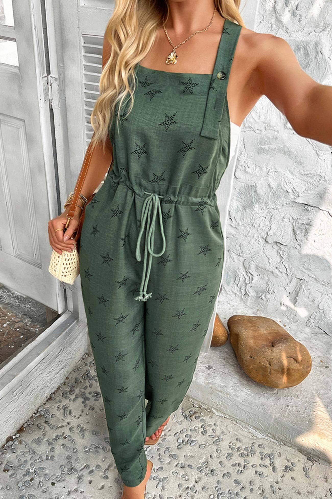 Pentagram Print High Waist Overalls