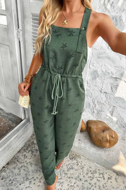 Pentagram Print High Waist Overalls