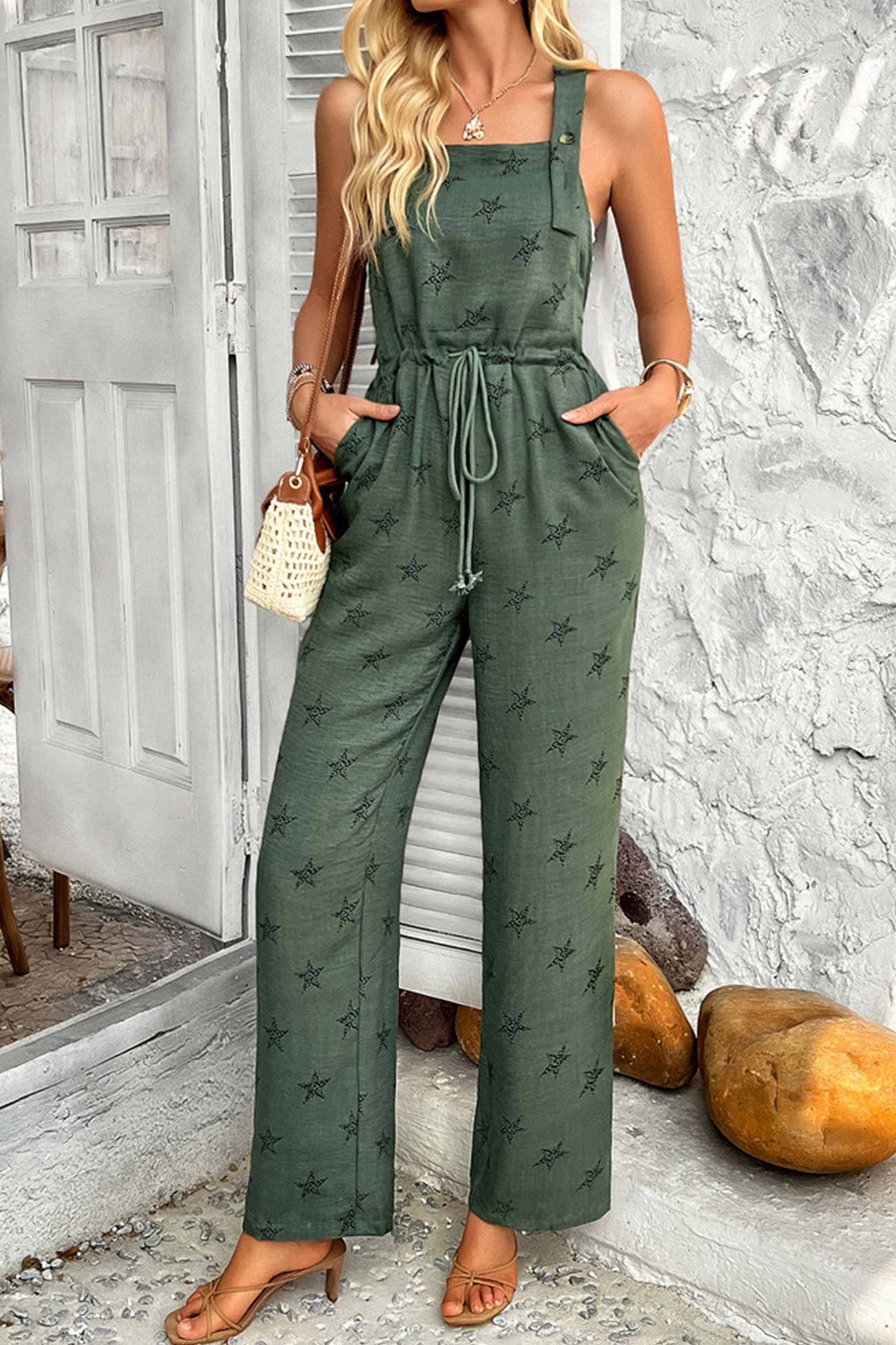 Pentagram Print High Waist Overalls