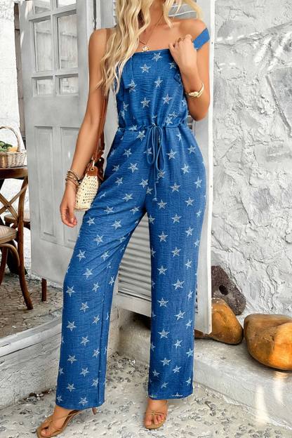 Pentagram Print High Waist Overalls