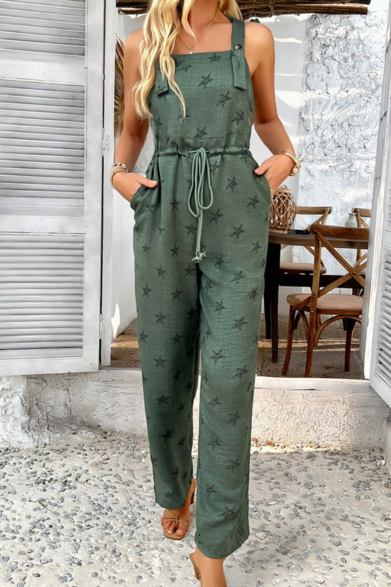 Pentagram Print High Waist Overalls