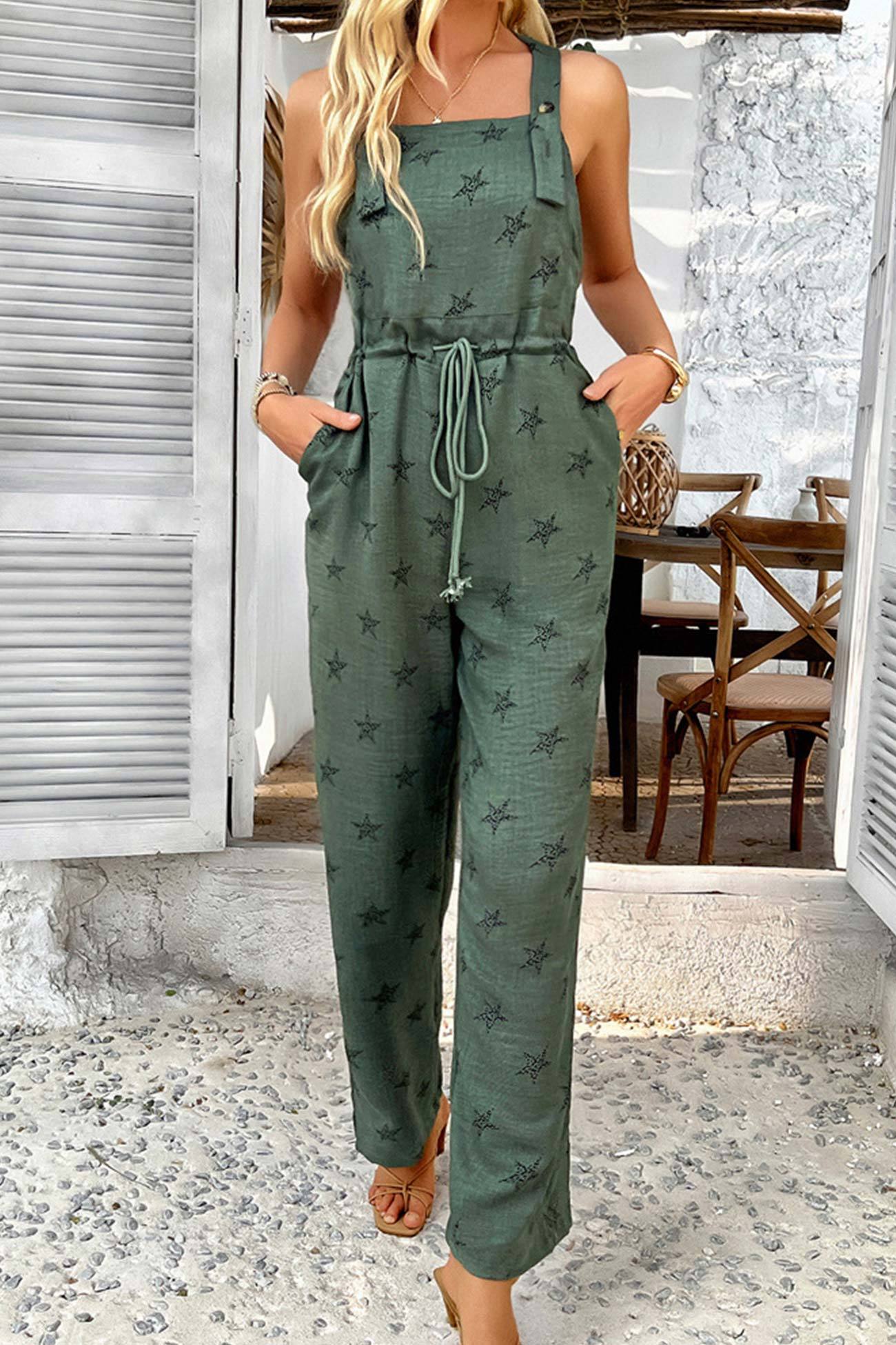 Pentagram Print High Waist Overalls