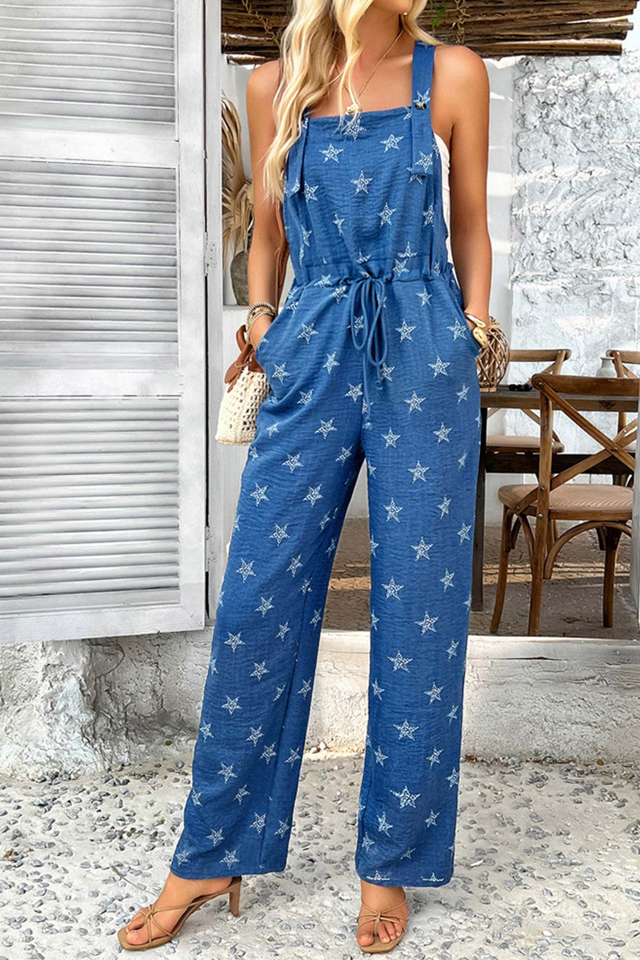 Pentagram Print High Waist Overalls