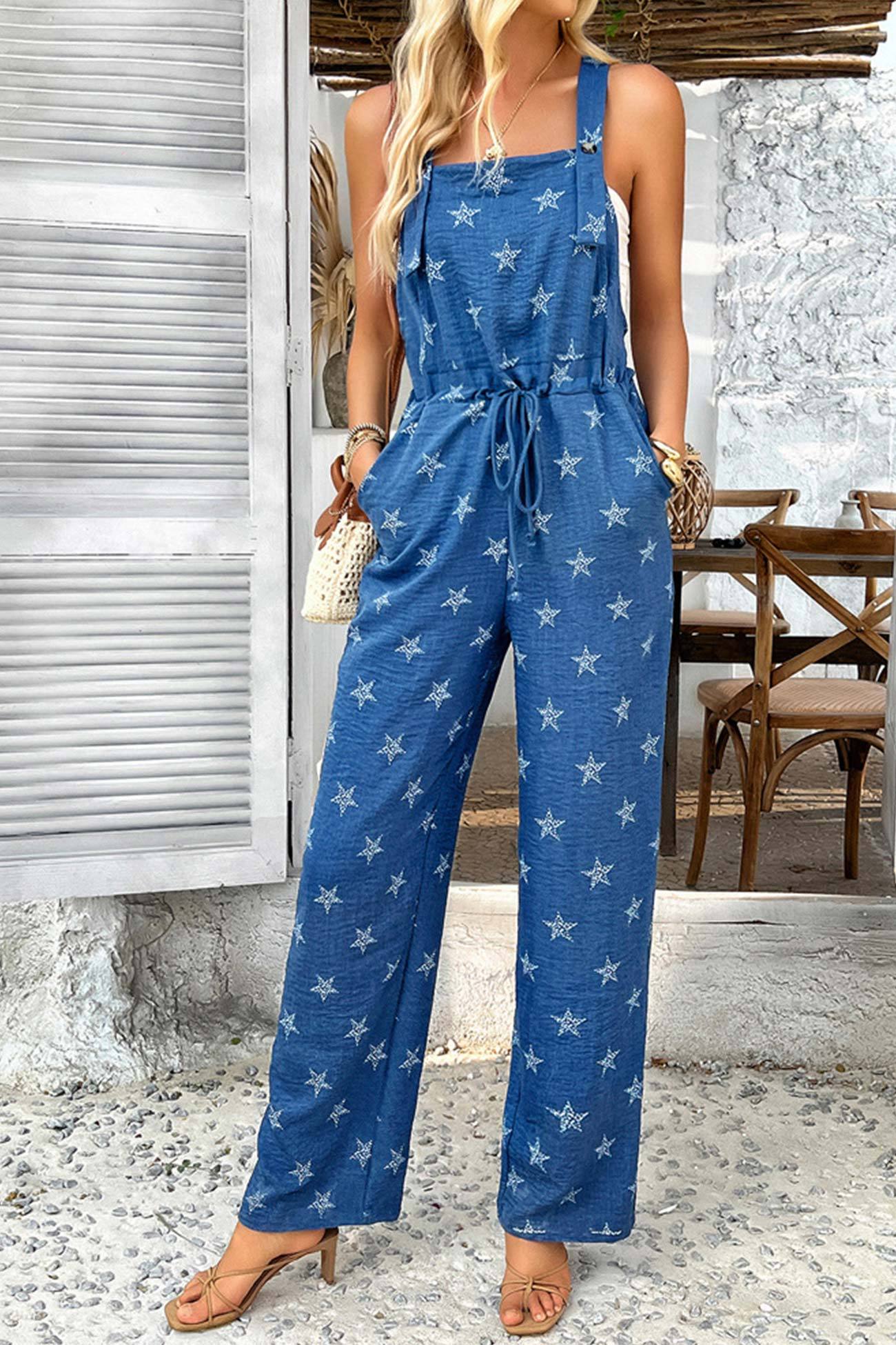 Pentagram Print High Waist Overalls